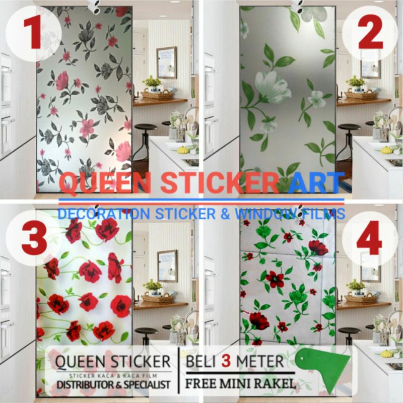STIKER KACA MOTIF BUNGA MAWAR L 90CM