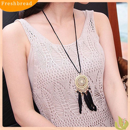 [TERLARIS]Women's Retro Jewelry Dream Catcher Hollow Feather Pendant Sweater Chain Necklace