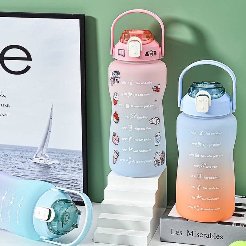 (SUN) Botol Minum Rainbow Viral Motivasi Penanda Waktu 2Liter / Quifit Bottle Botol Minuman 2 Liter 2000ML