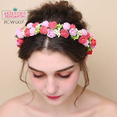 [STOK TERBATAS] AKSESORIS RAMBUT PENGANTIN MAHKOTA BUNGA FLOWER CROWN MERAH FCW007