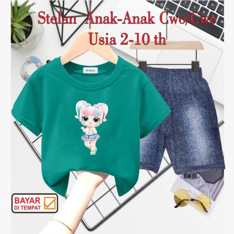 ((IB))SETELAN ANAK PEREMPUAN SEMI JEANS/CEWEK DIGITAL SABLON