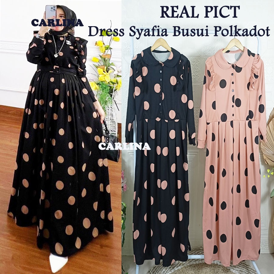 CARLINA DRESS SYAFIA POLKADOT ONDE BUSUI FRIENDLY SUPER CANTIK FREE BELT