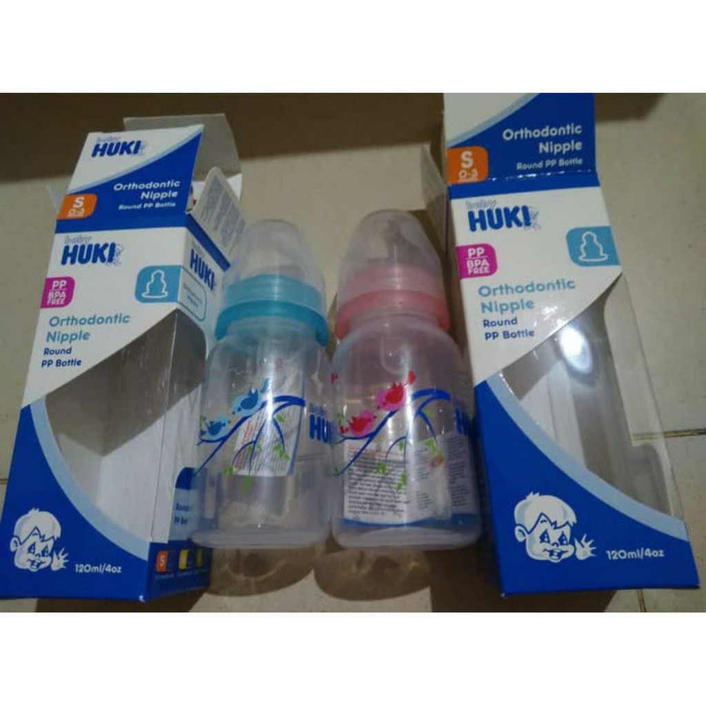 Botol Susu Baby Huki Dot Gepeng 120 ml Newborn Baby Bottle / Botol Caracter  Nipple Gepeng new born