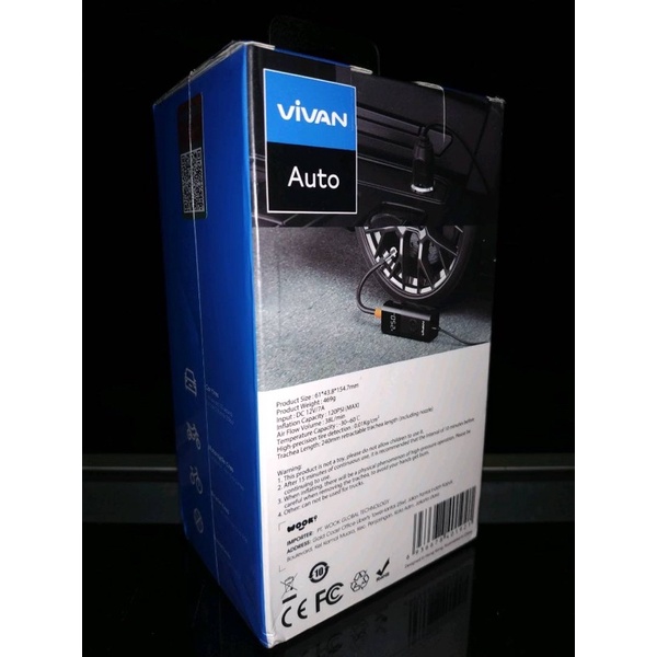 (VIVAN VT-02) Pompa Ban Elektrik inflator Tire LCD Display Air Compressor Mini VT-02