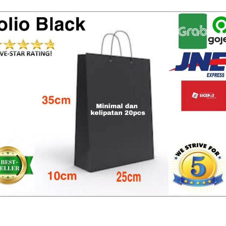 

➳ isi 20PCS / 35x10x25 paper bag kraft hitam polos Goodie Bag Shopping Bag ☏