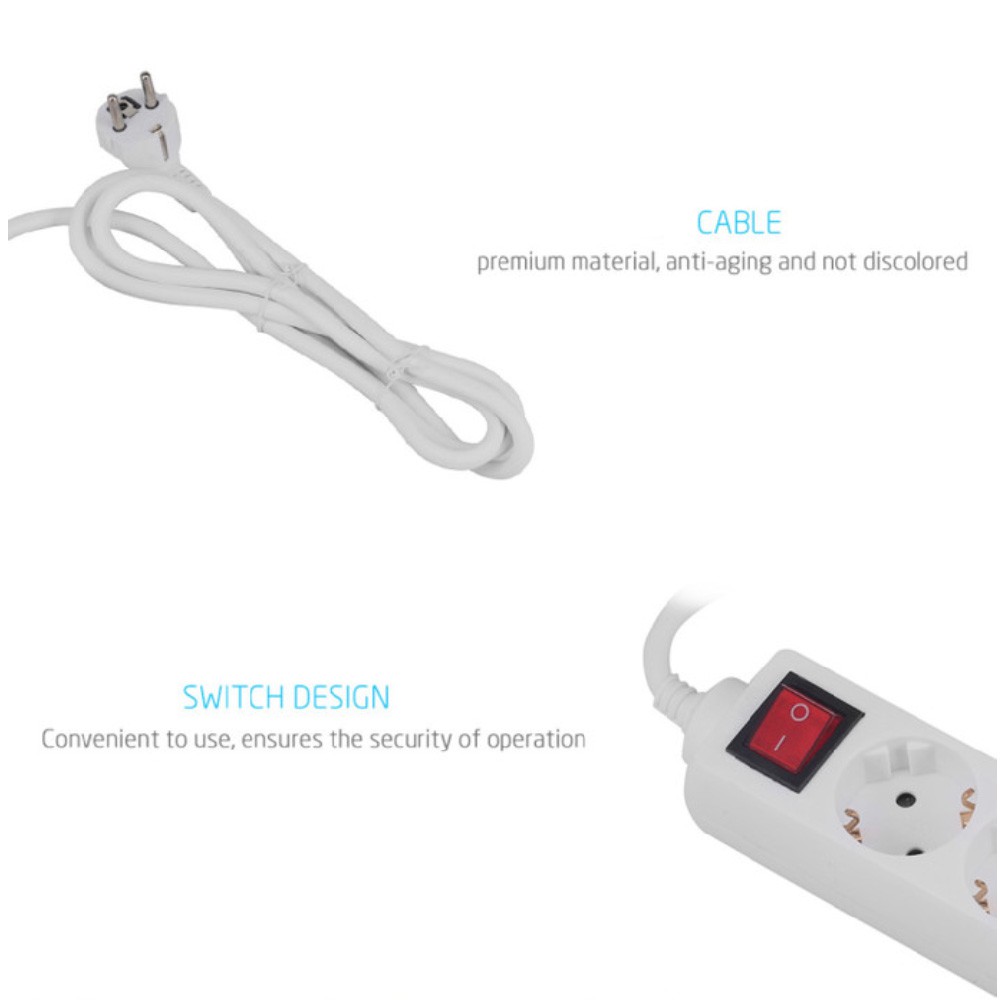 STOP KONTAK + KABEL 3/4 LUBANG 1.5M 3M 5M COLOKAN LISTRIK EU PLUG