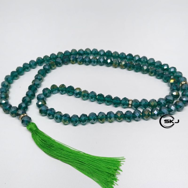 TASBIH BATU KRISTAL HIJAU BOTOL 99 BUTIR 100% BERKILU