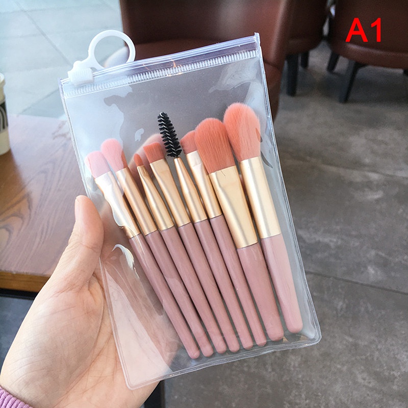 [Full] 8PCS Mini Pro Pinceaux De Maquillage Débutant Mat Manche En Bois Brosse Souple Portable