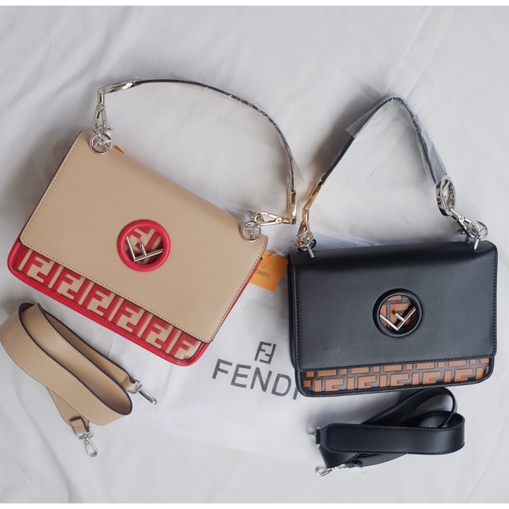 KAN I Flap fendi slingbag import Large / Tas selempang Wanita PU embos Logo Premium