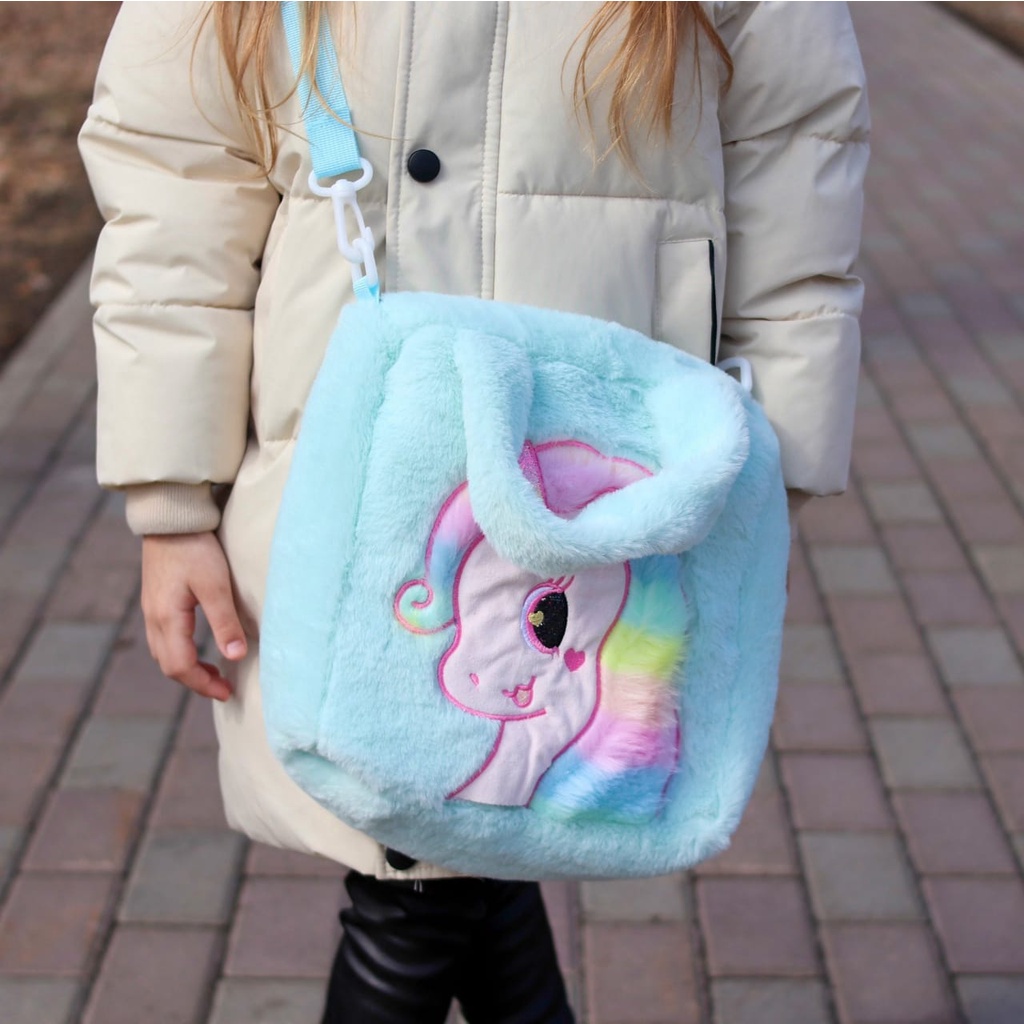 Tas Selempang Unicorn Sling Bag tas fluffy bulu unicorn kado ultah anak perempuan kado unicorn