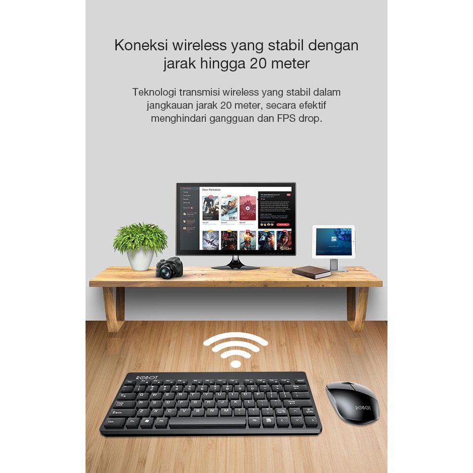 Wireless Keyboard and Mouse Combo ROBOT KM3000 - Set Keyboard dan Mouse