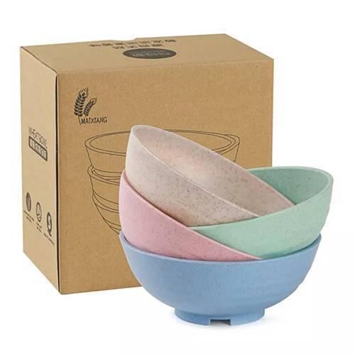 IKILOSHOP ML4 Mangkuk Plastik Lebar Wheat Straw Bowl Warna Warni Jerami 1 set isi 4 mangkok Anti Pecah