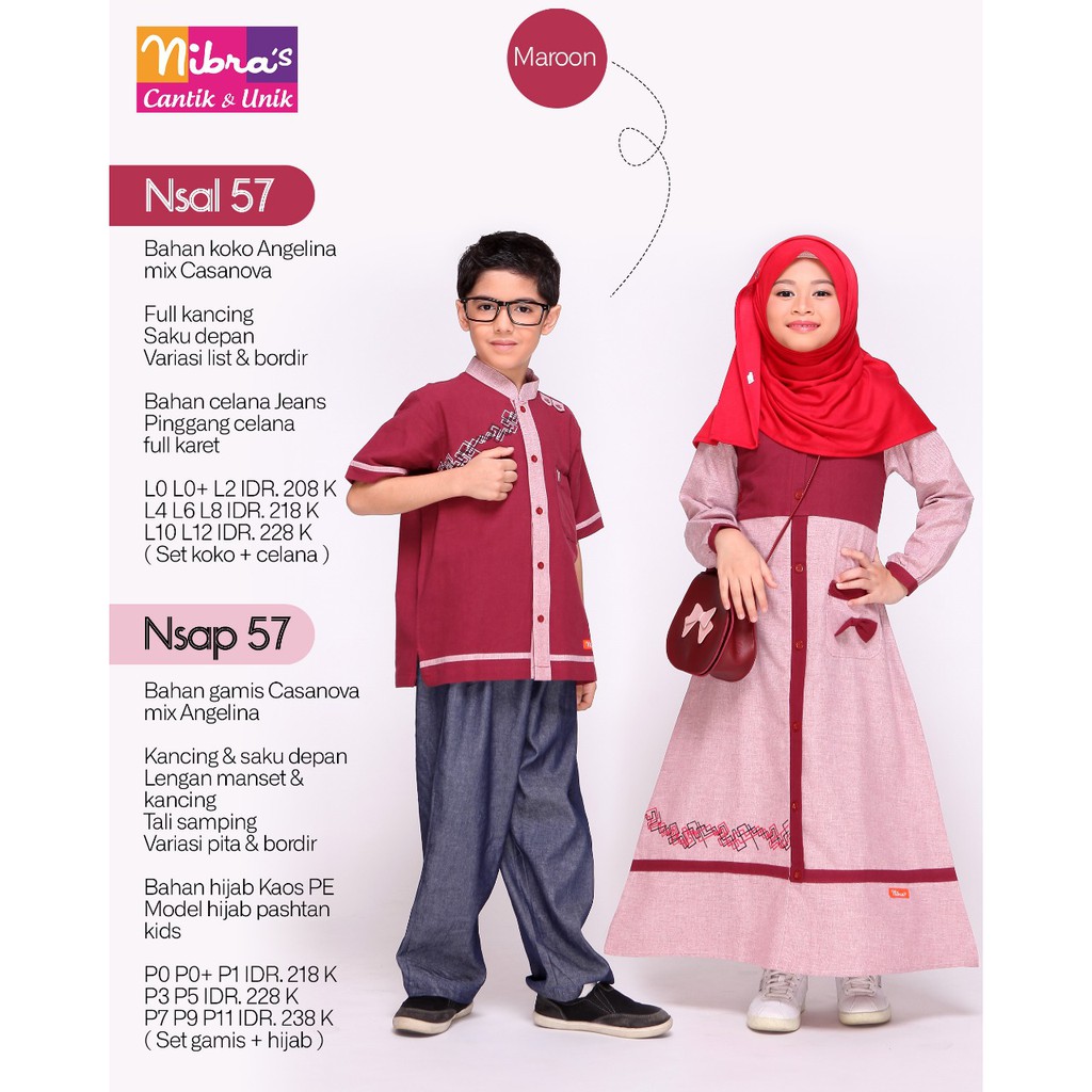 NSAL 57 MAROON / KOKO NIBRAS ANAK MUSLIM / SARIMBIT LEBARAN KELUARGA / SATU SET KOKO + CELANA