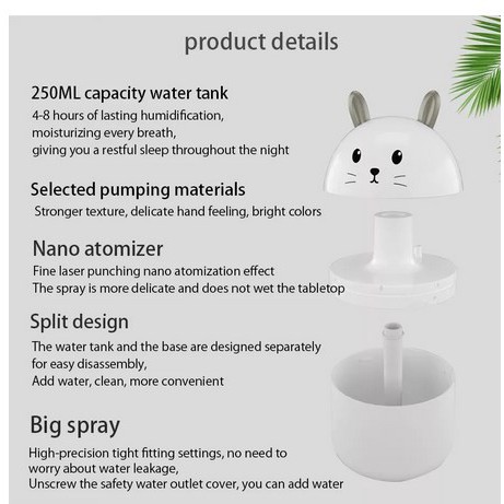 HUMIDIFIER DIFFUSER RABBIT PELEMBAB UDARAH OIL LAMPU KAMAR TIDUR  WITH LED A11 NEW A-11 ESSENTIAL