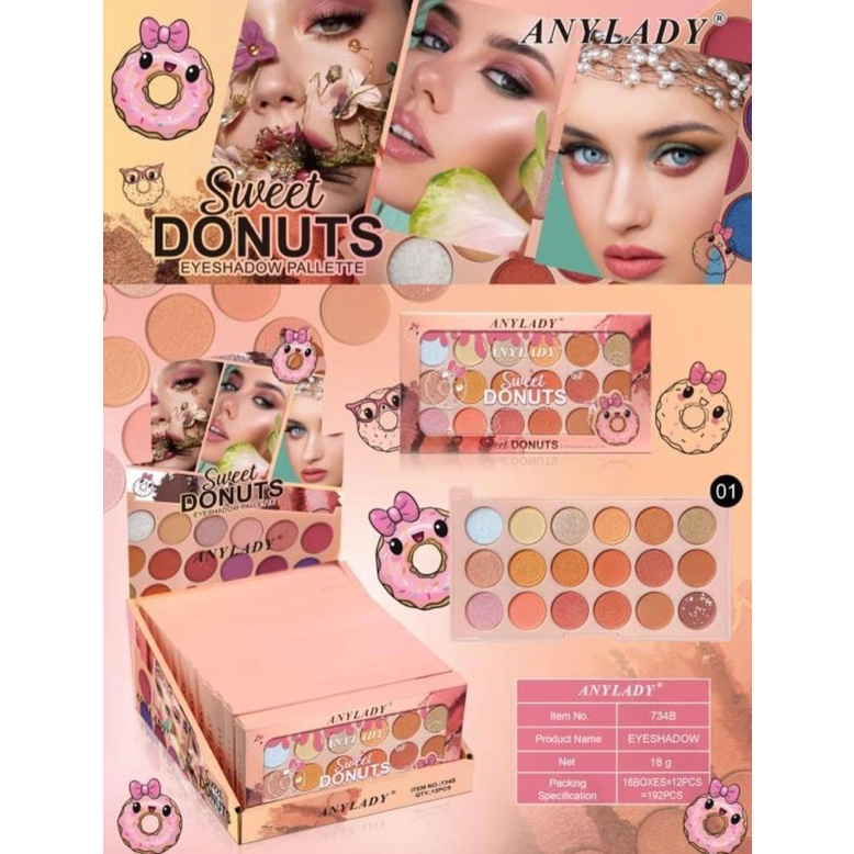 [Per Pc] Eyeshadow Anylady Sweet Donuts Palette 18 Warna 734B