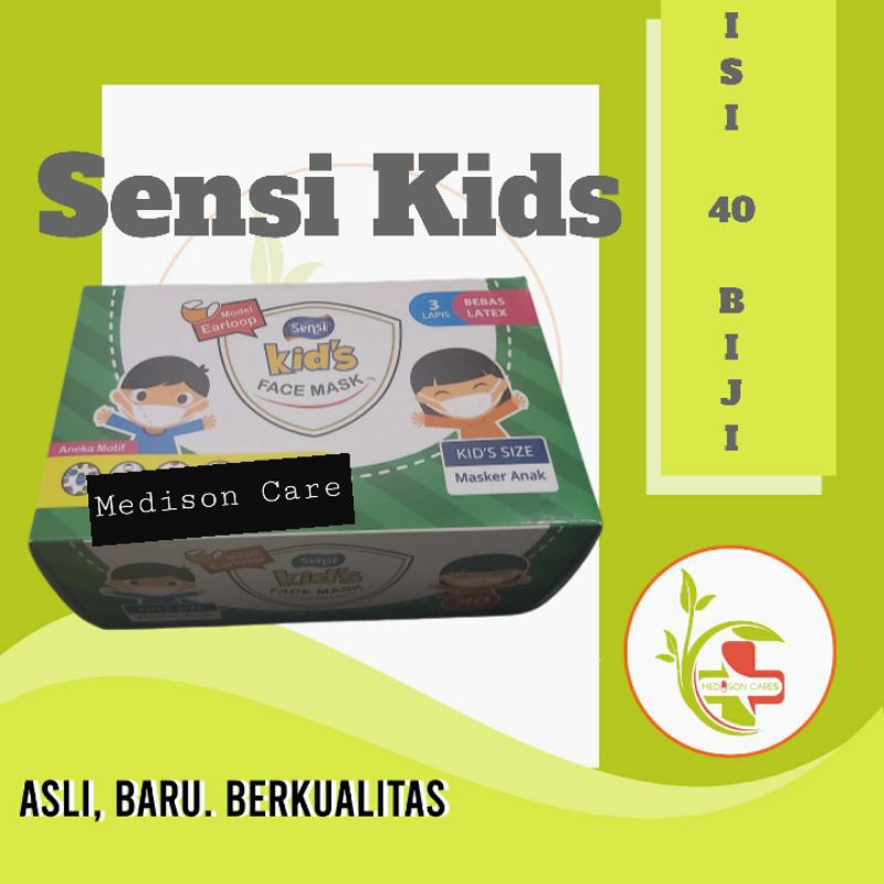 masker sensi kids anak earloop 3ply bebas latex | isi 40 pieces