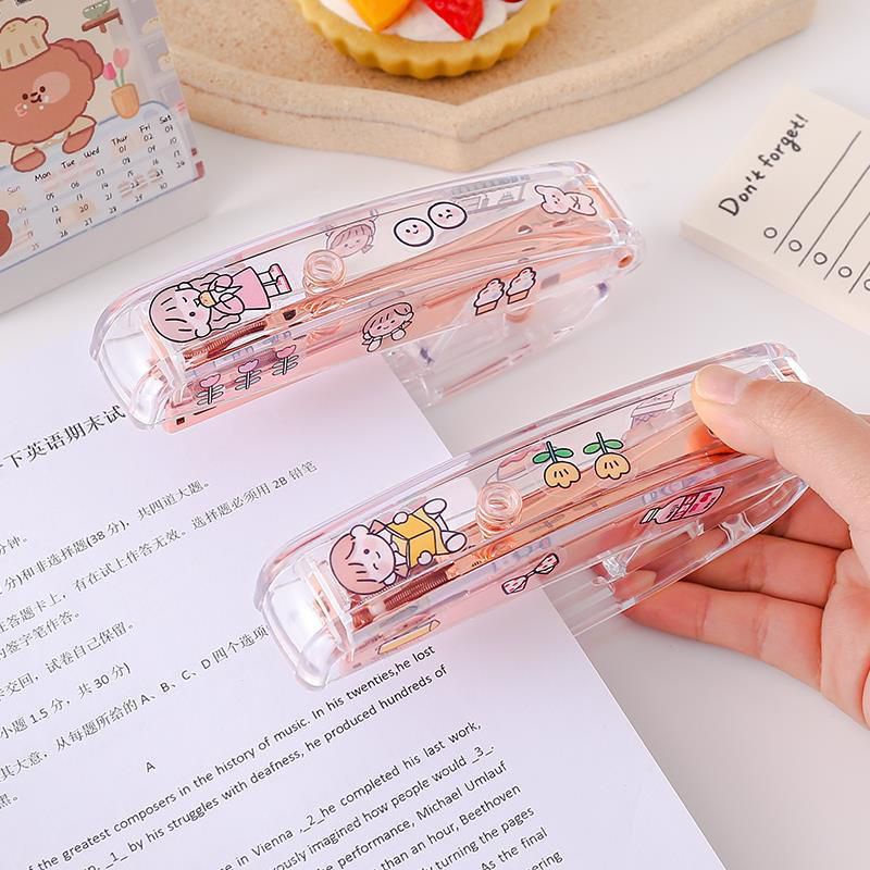 [littlecrab] Hekter Transparan Ins Lucu Berkualitas Hekter Staples Besar Clear Unik Pink Stationary Kit DIY Stapler Dekorasi Buku Jurnal Be