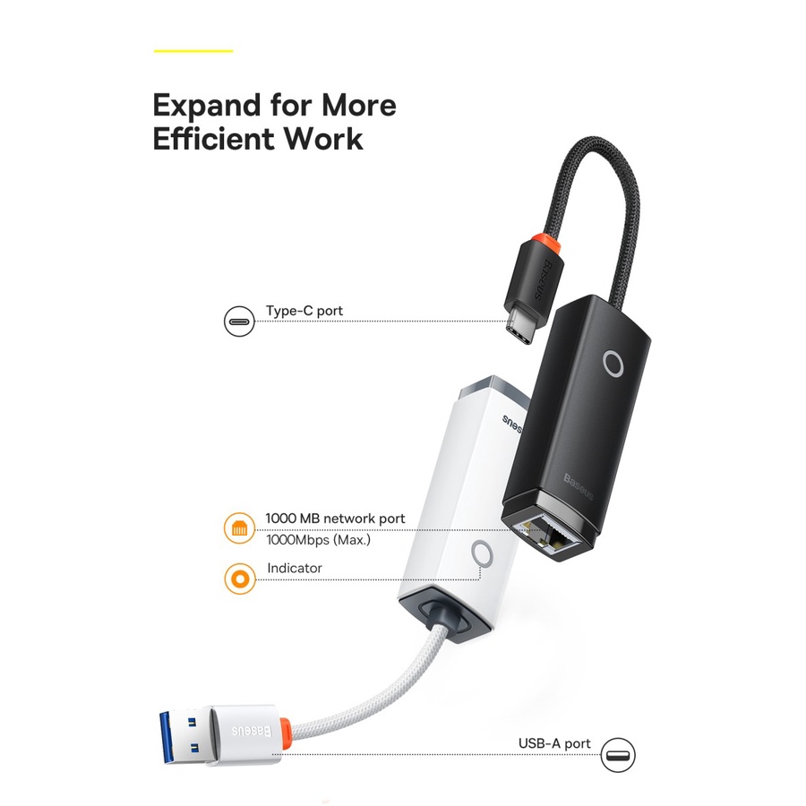 BASEUS ETHERNET ADAPTER USB TYPE-C LAN CARD ADAPTER TO RJ45 LAN PORT