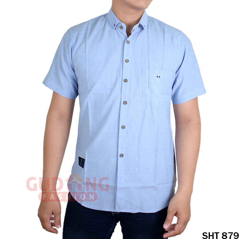 Kemeja Oxford Pria Polos Lengan Pendek - SHT 879