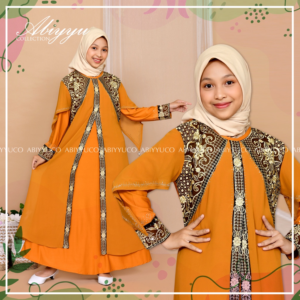 Abiyyuco TA9012A | Gamis Abaya Turkey Anak Perempuan Turki Remaja Tanggung Turkiy Couple Ibu dan Anak, ready warna hitam, maroon, hijau botol, navy, coklat, biru toska, kuning lemon, dan kuning kunyit, memakai bahan jersey dan ceruty