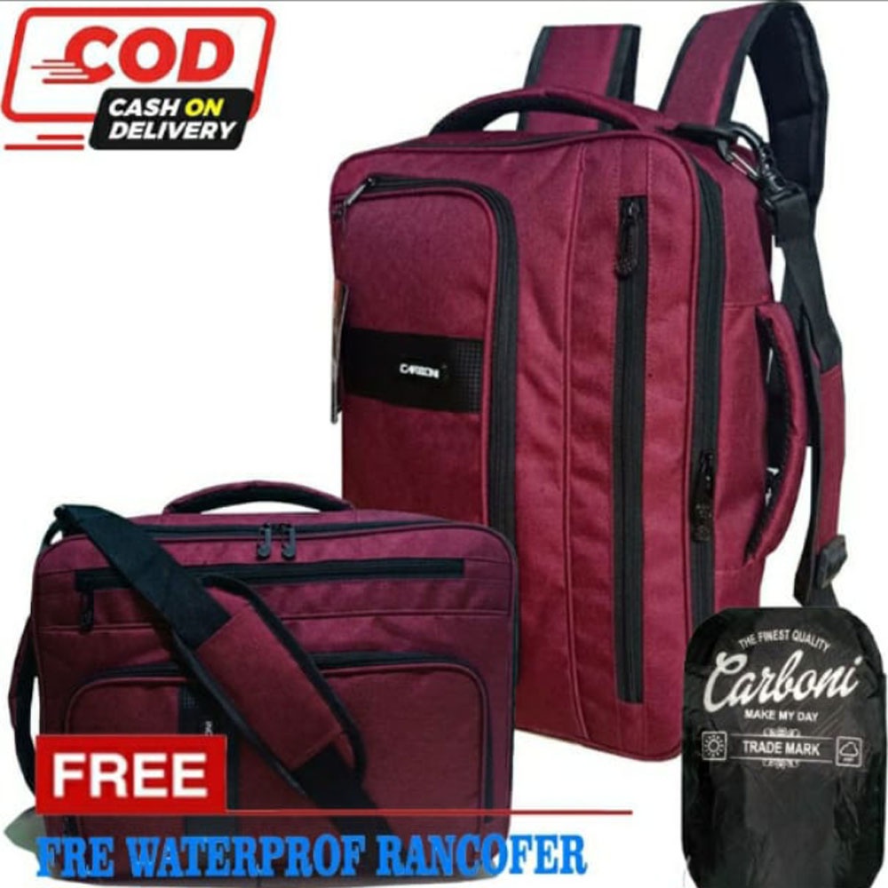 3 in One Carboni Tas Ransel 3 dimensi AA OO1O9  RED Tas Sekolah Tas Universal  Bisa Slempang Ransel dan Tenteng MAPHVS  Urban Style  Pria wanita Original + FRE Raincofer