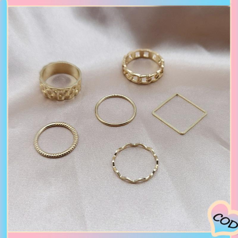 COD❤️ 4pcs / Set Cincin Jari Telunjuk Bentuk Geometris Gaya Retro Untuk Wanita-A.one