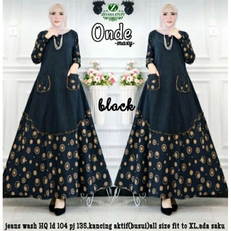 baju gamis jeans denim kombinasi motif wanita terbaru