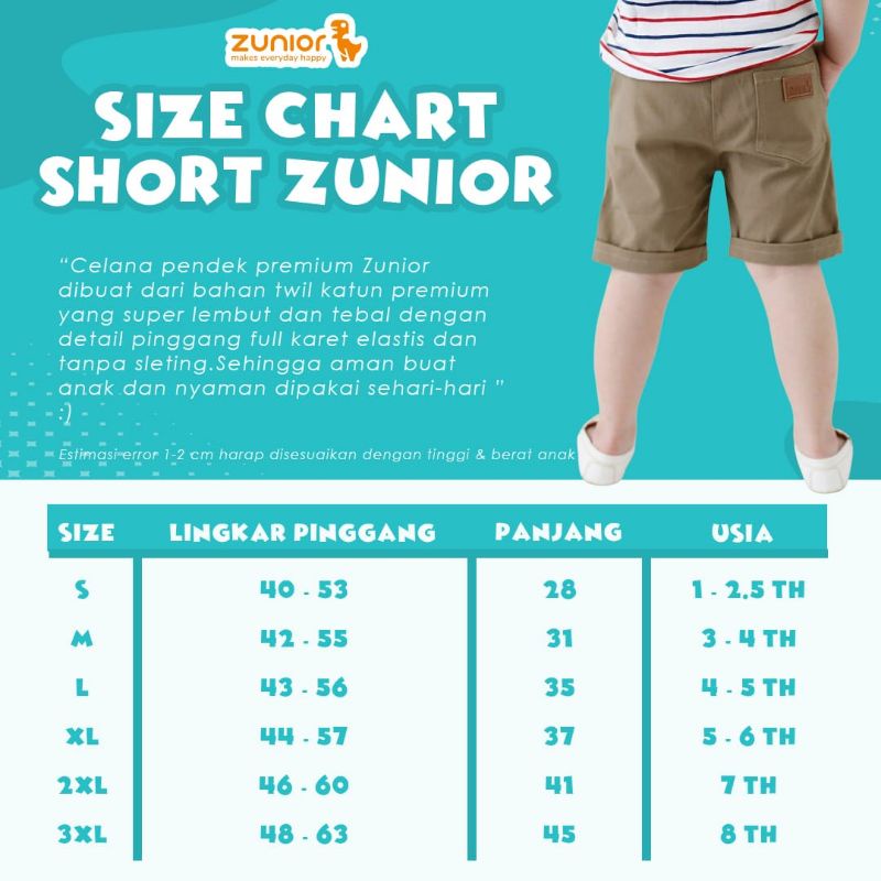 Celana Pendek Anak Zunior Premium 4 Varian Warna 1-9 Tahun