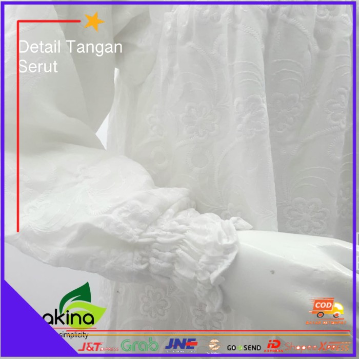 ❤BISA COD❤ Gamis Putih Jumbo Katun Paris Full Bordir - XL