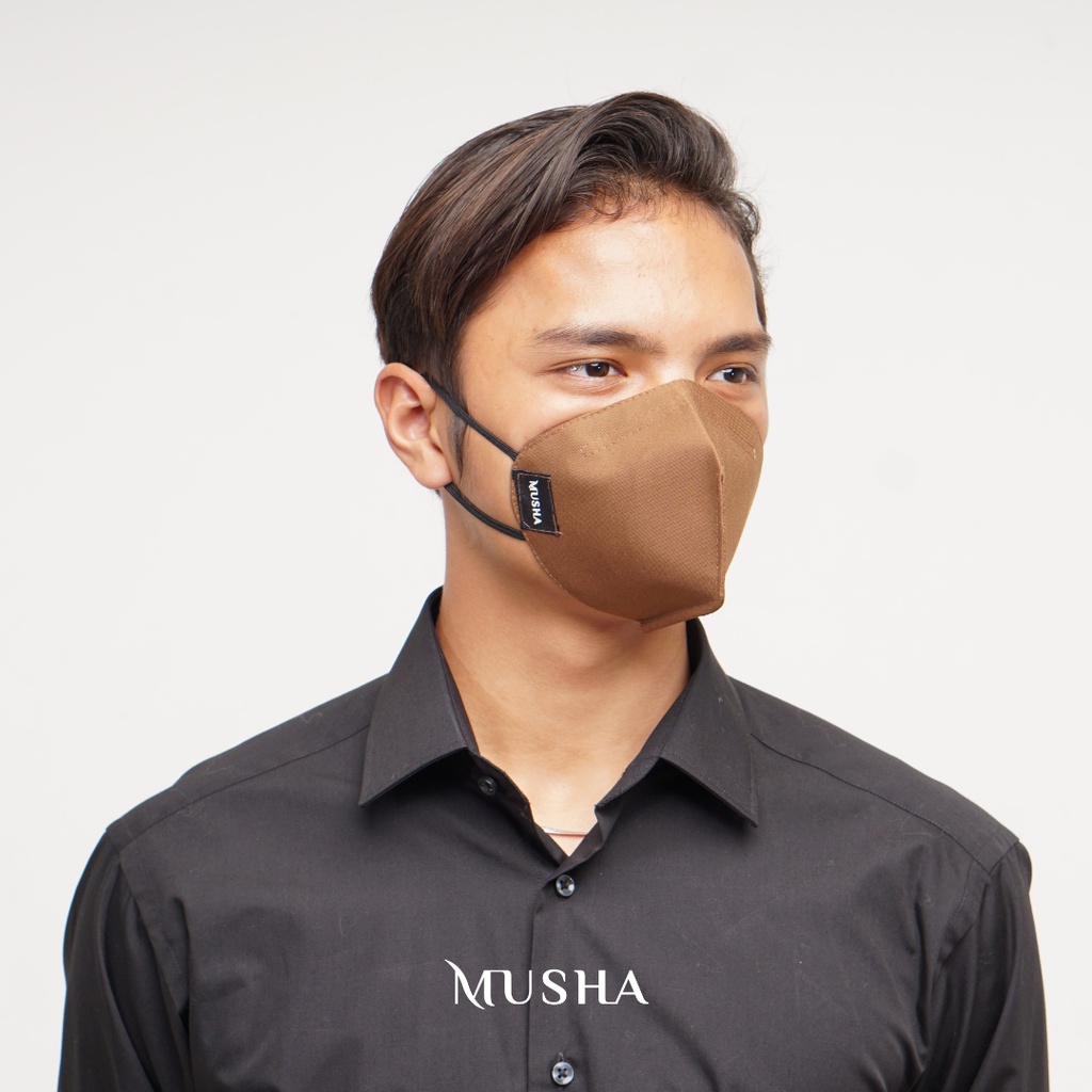 Musha KN95 Mask - Brown | Masker Kain 3 Ply Earloop