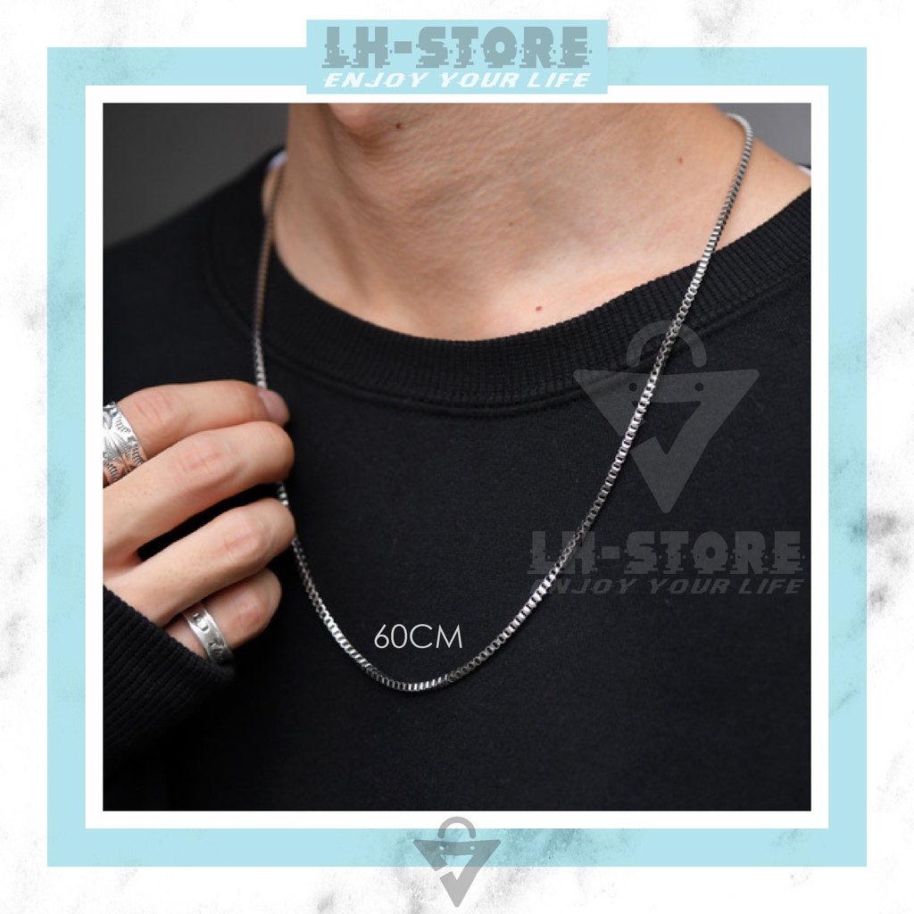 KALUNG TITANIUM KOTAK ITALY WANITA PRIA  SILVER SEPERTI MAS PUTIH ANTI KARAT ANTI LUNTUR [KR-05]