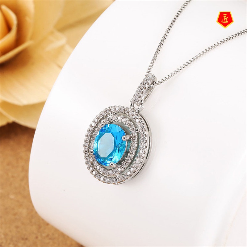 [Ready Stock]Creative European and American Fashion Platinum Oval Zircon Pendant