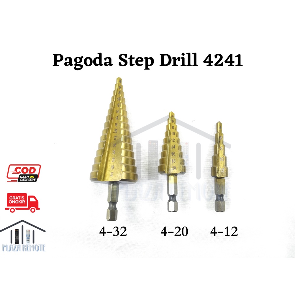 Mata Bor Pagoda Besi Kuningan Kayu Plastik Step Drill 4241 4 - 32 3 PC