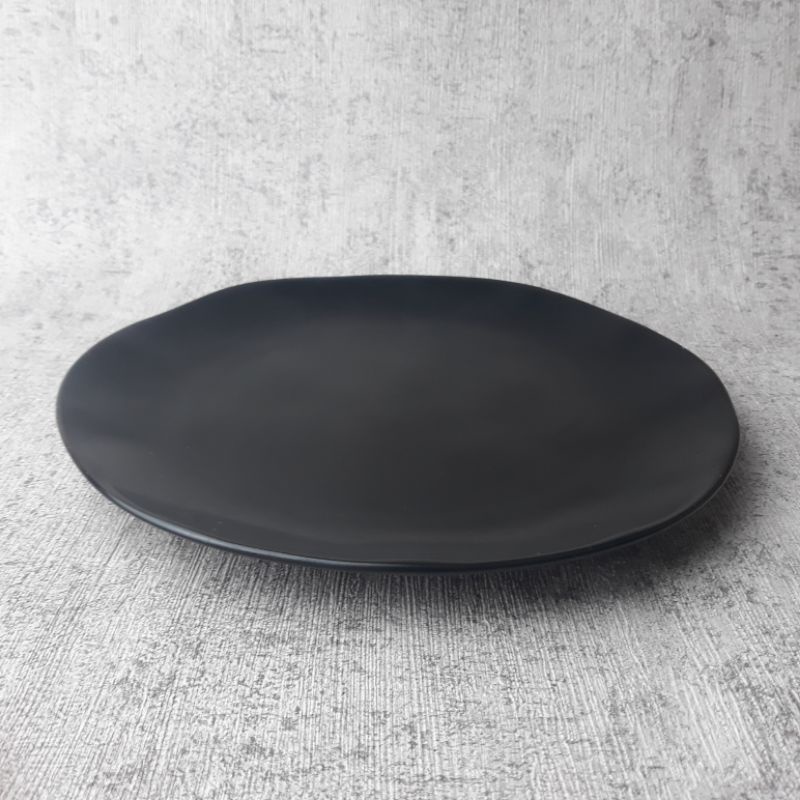 PIRING MAKAN KERAMIK MURAH / SALAD PLATE RUSTIC ukuran 21cm-Black Apto