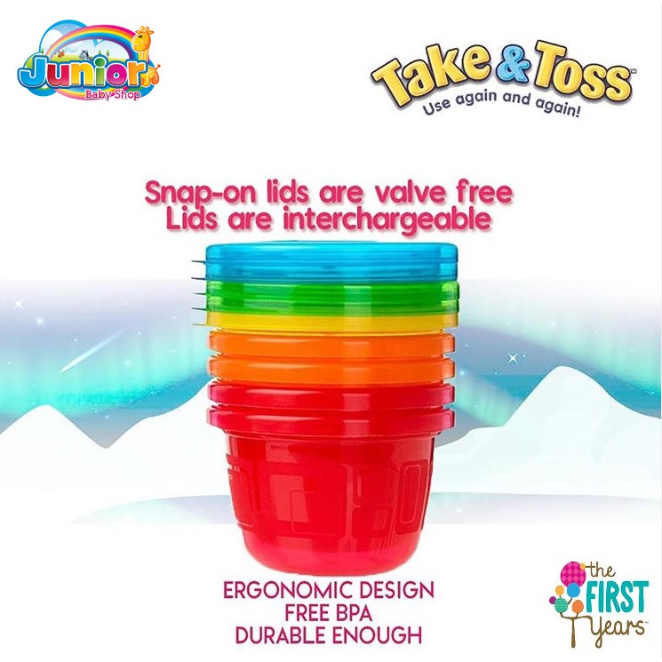 [ 6 PCS] The First Year Take &amp; Toss 4.5 oz / 133 ml Snack - Snack Cup with Lid