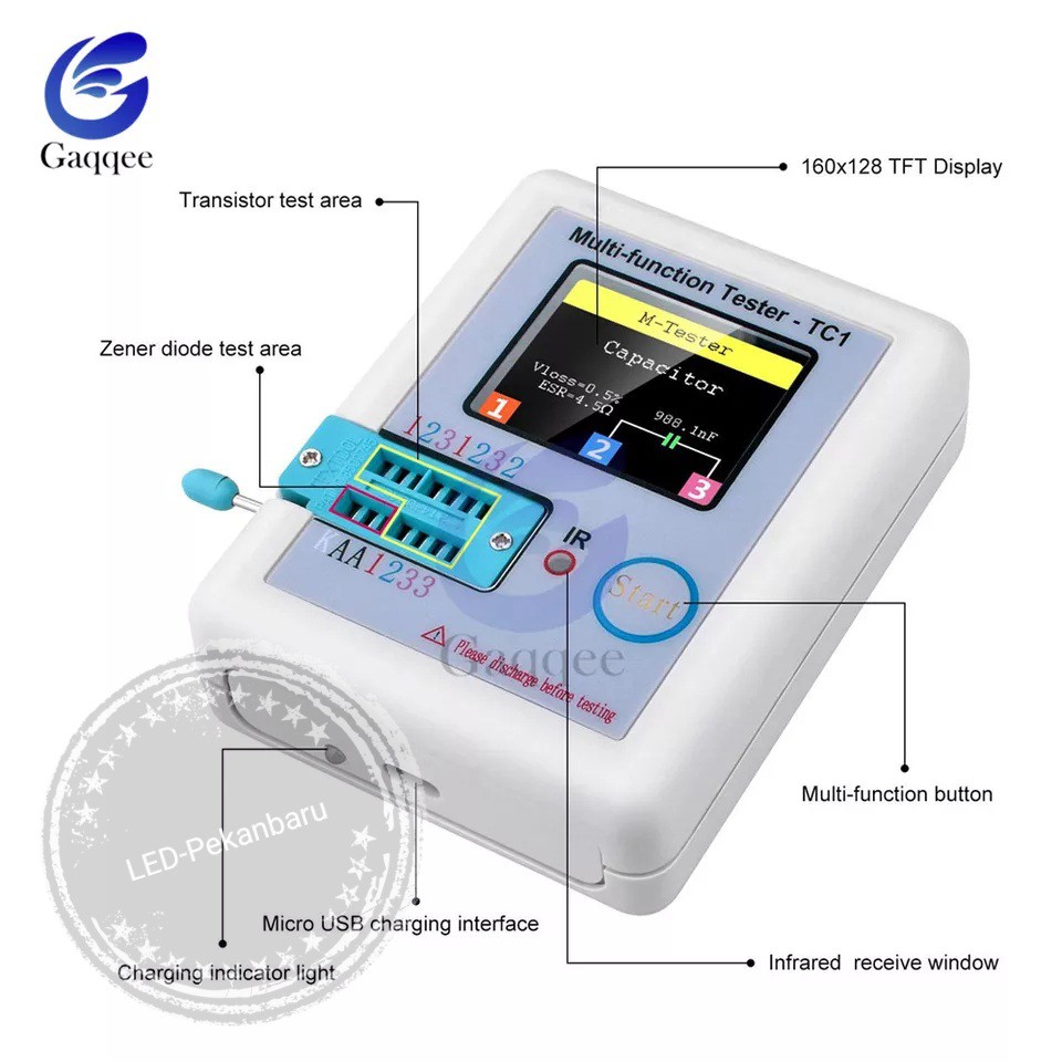 ESR METER TRANSISTOR TESTER SMART TFT LCD TC1 DENGAN BATTERY CHARGER