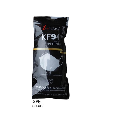 READY STOK MASKER KF94 KF MERK ICARE PUTIH &amp; HITAM BAHAN TEBAL 5 PLY EDISI 5 LAPIS KF PUTIH ICARE I CARE ISI 10 LBR PER PACK