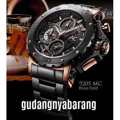 JAM TANGAN PRIA - LAKI - COWOK ALEXANDRE CHRISTIE AC COLLECTION 9205 BLACK HITAM ROSE GOLD ORIGINAL