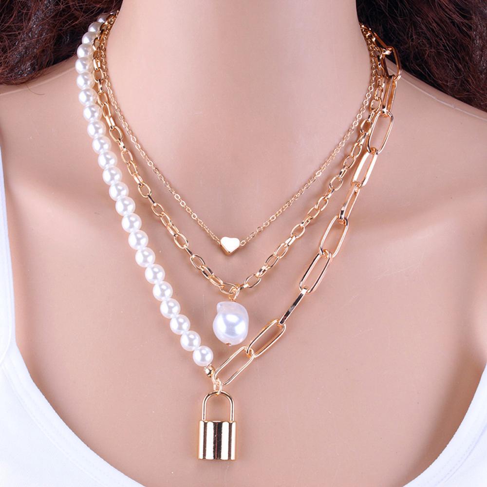 Rebuy Multilayer Pearl Necklace Untuk Wanita Potret Warna Emas Perak Leher Rantai Butterfly Necklace