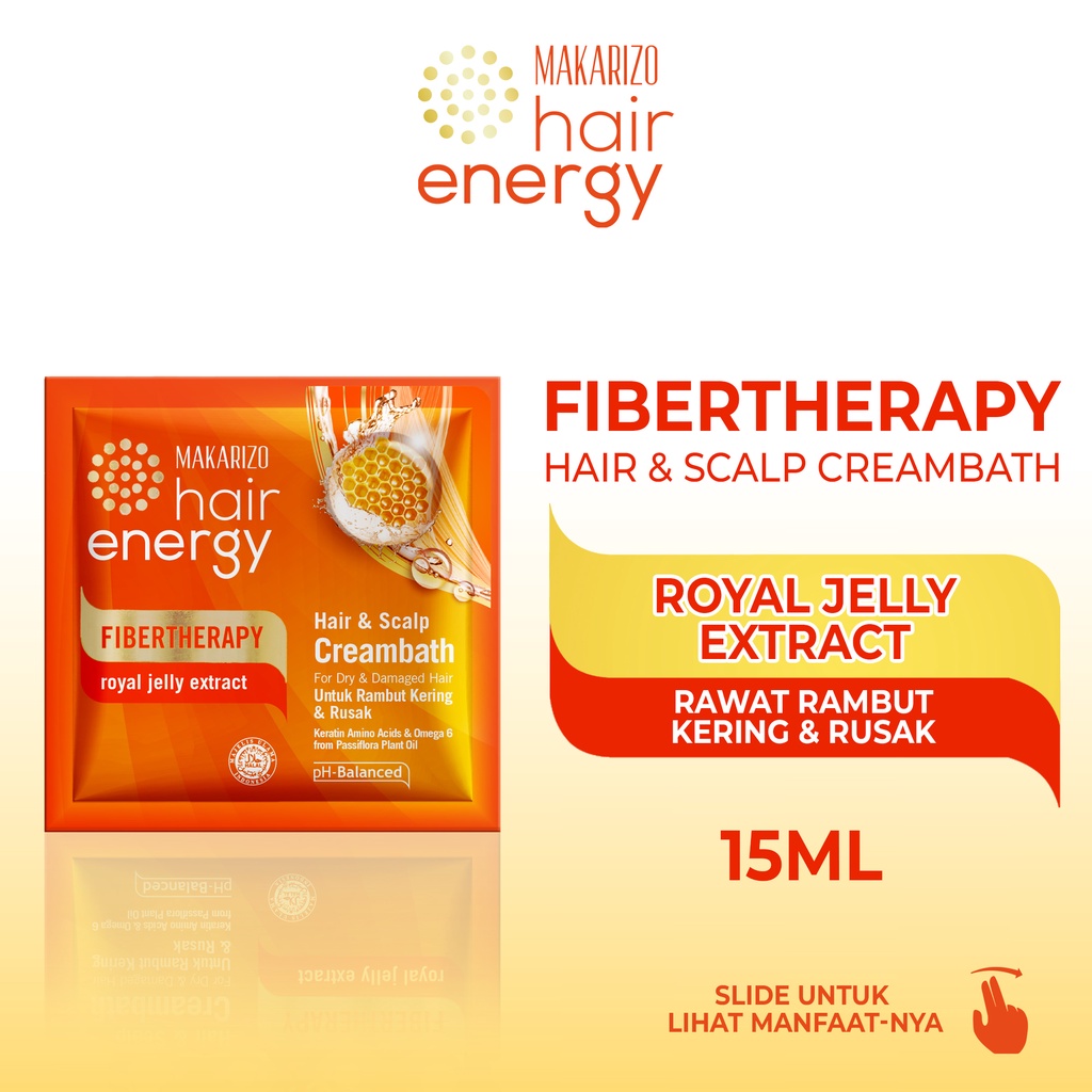 Makarizo Hair Energy Fibertherapy Hair & Scalp Creambath Royal Jelly 15 mL / Perawatan Rambut