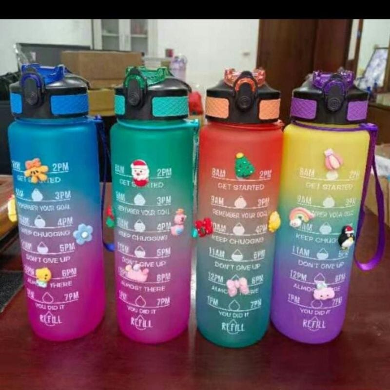 (COD)1 Liter botol viral//botol minum free stiker gradiasi pelangi