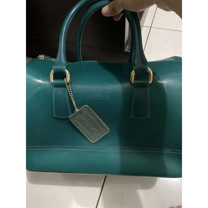 preloved furla candy bag warna tosca authentic original