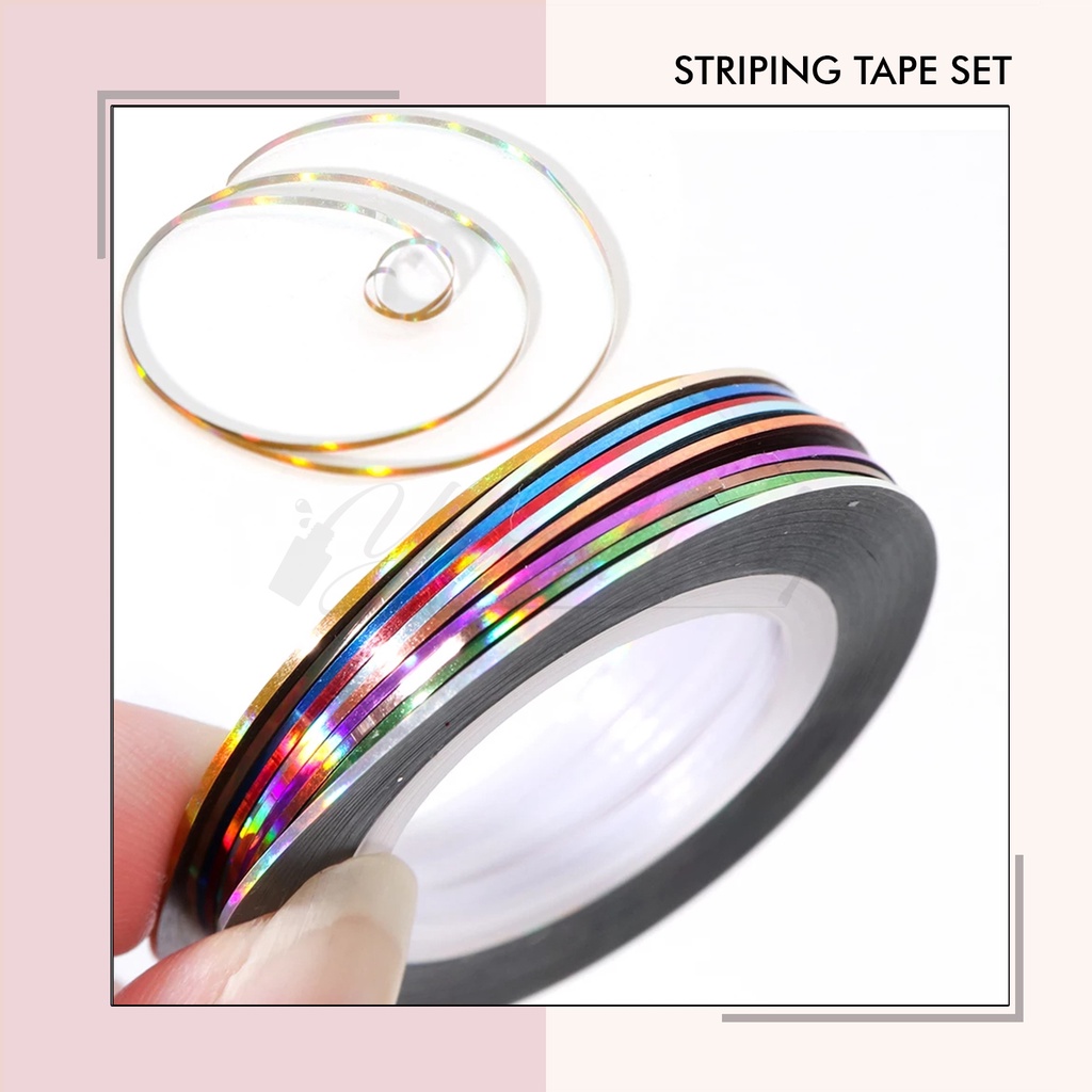 Striping tape set 3pcs stripping tape sticker kuku stiker nail art stripe