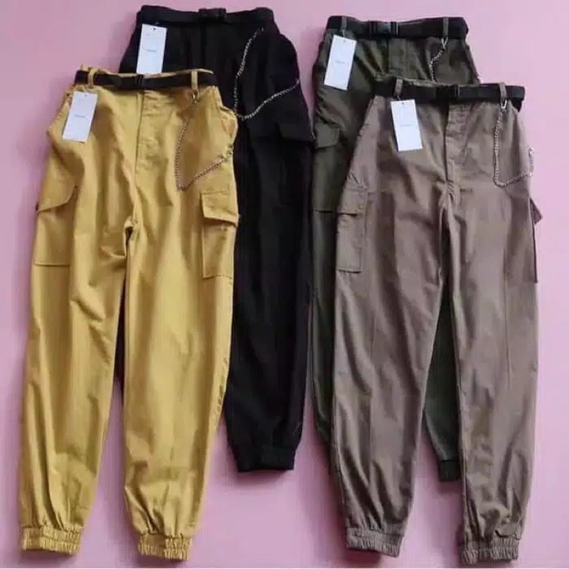 JOGGER CARGO PANTS YERI ( FREE BELT)
