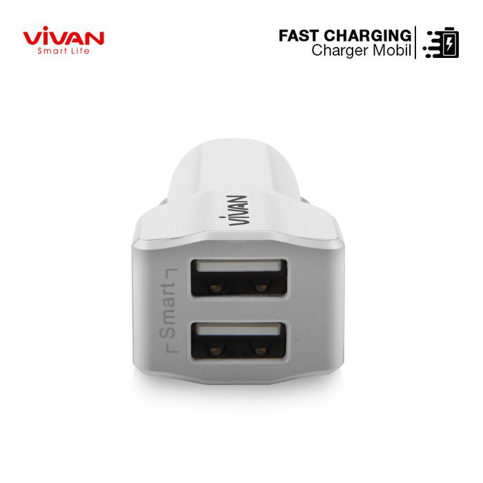 Charger Mobil Vivan CC02S 3.1A Car Charger Fast Charging Dual USB Port White