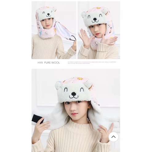 Topi musim dingin anak hangat ushanka kids winter mask bomber hat import russia bear earflap