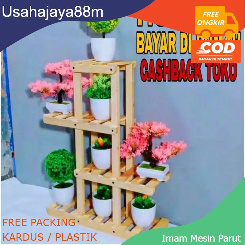RAK SERBAGUNA KAYU 4 SUSUN MINIMALIS/ RAK GANTUNG/ RAK BUNGA/ RAK KAYU UNIK/ RAK HIASAN / RAK BUNGA