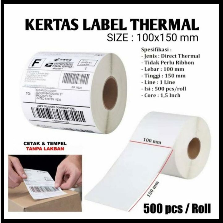 

Kertas Thermal 100X150 500Pcs/Sticker Thermal/Label Thermal/Kertas A6
