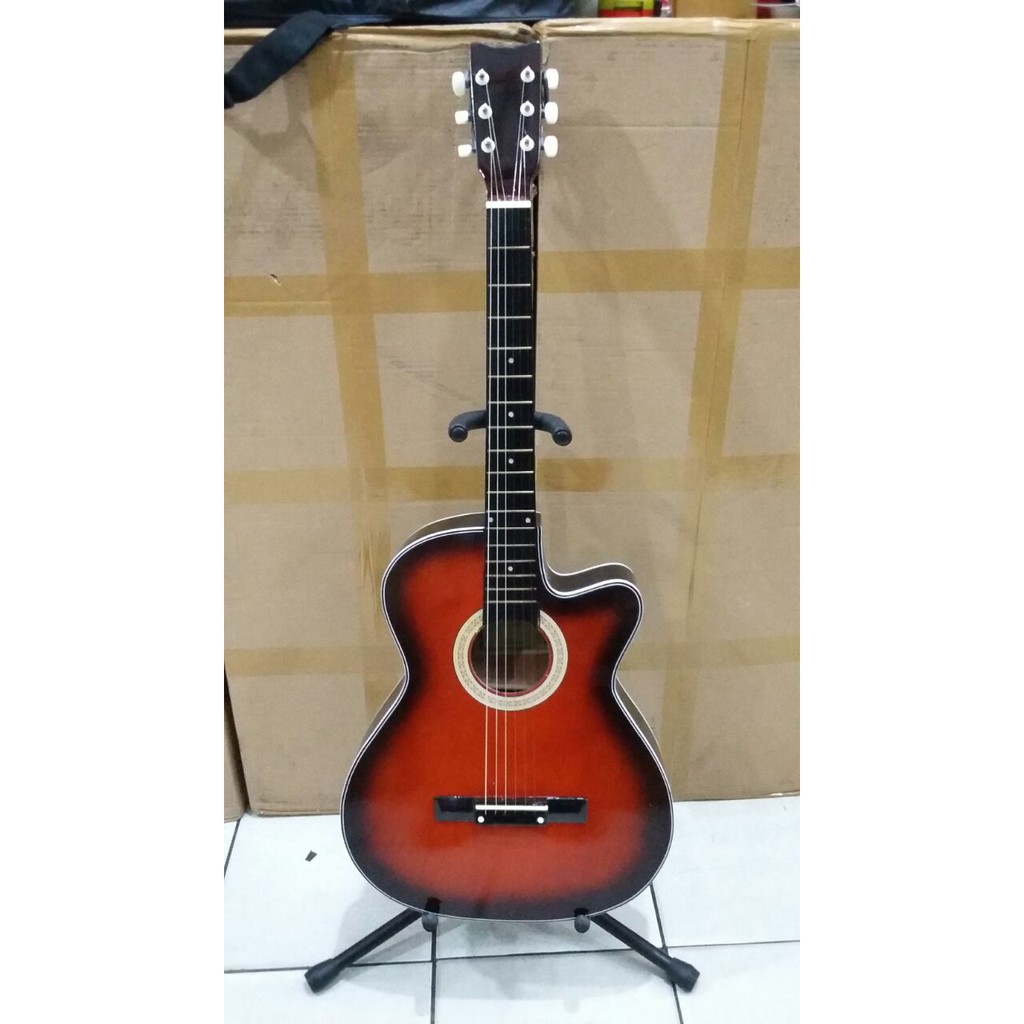 Gitar Akustik Slim Merk Yamaha Warna Sunburst Merah Buat Pemula Belajar Jakarta Murah