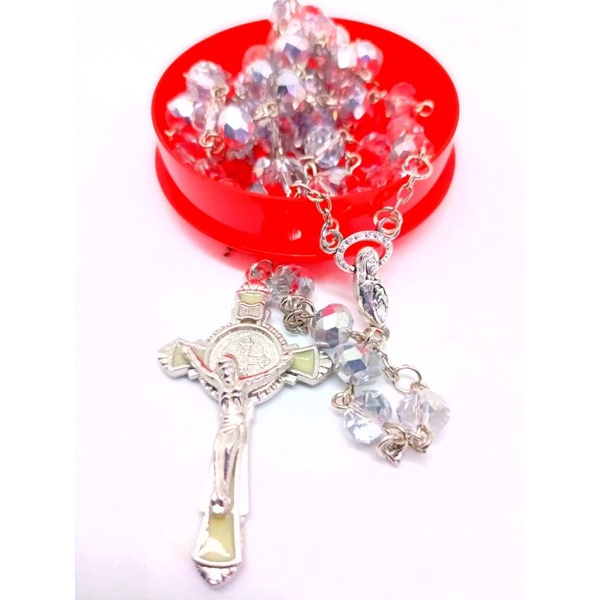 Rosario Kalung Manik Kristal Silver Bening + Kotak